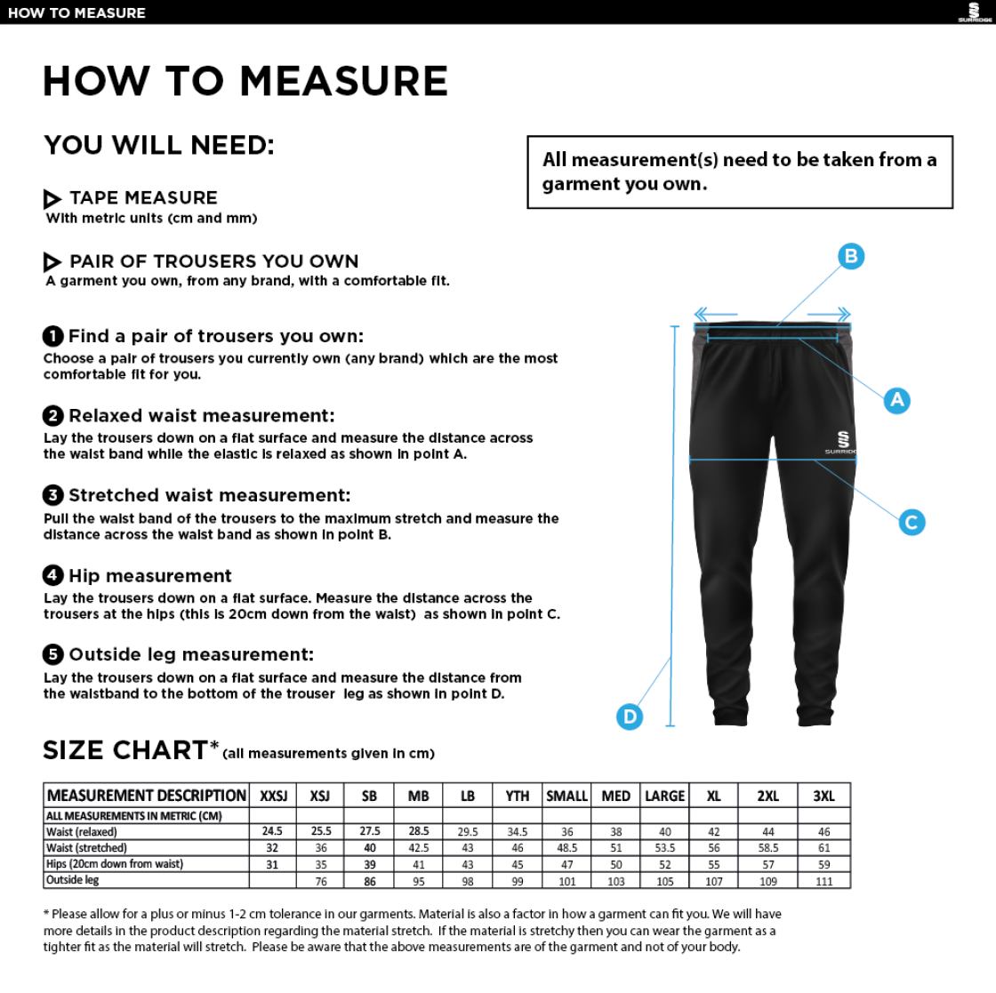Aunis CC Tek Slim Training Pants : Navy - Size Guide