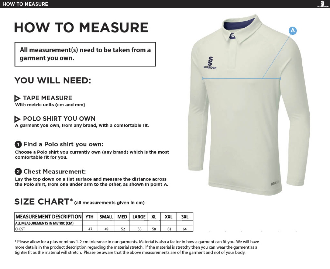 Aunis CC Ergo Long Sleeve Navy Trim Shirt - Size Guide